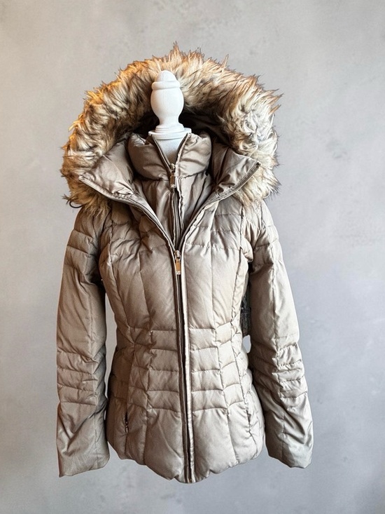 Calvin Klein Jackets & Blazers - Calvin Klein Taupe Puffer Coat with Faux-Fur Trimmed Hood